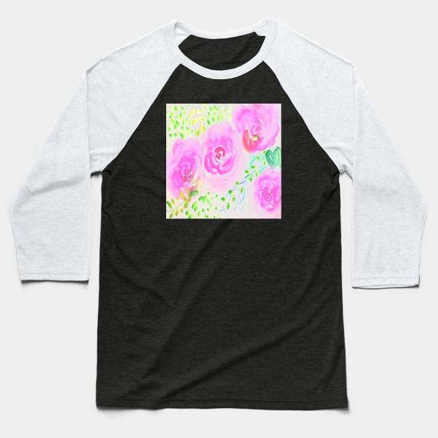 Watercolor Pink Flowers Baseball T-Shirt by Happimola